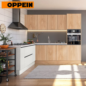 Armoire de <span class=keywords><strong>cuisine</strong></span> moderne en panneau de particules de stratifié brillant avec dosseret à glissière de <span class=keywords><strong>tiroir</strong></span> de charnière de robinet d'évier-pour villas - Product Image 2