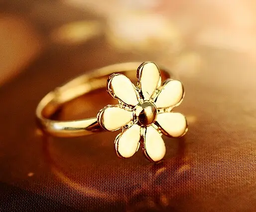 Oro Daisy flor fresca Simple anillo de acero inoxidable amor anillo de dedo