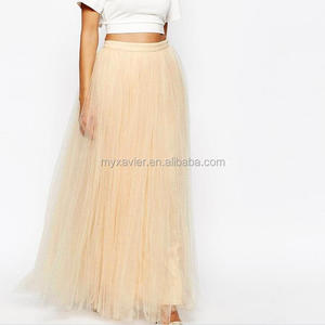 2022 Latest Summer Long <strong>Skirt</strong> Design <strong>Tulle</strong> Fabric Zip Back Fastening Botton Fitted Pleated Plain <strong>Maxi</strong> <strong>Skirt</strong> - Product Image 5