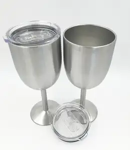 Stainless Steel Double Walled Vacuum Goblet Wine Glass With plastic slider Lid, Stainless steel long term wine beer glasses Cup