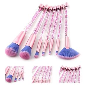 Bling Taklon Hair Cosmetic Brush <span class=keywords><strong>Set</strong></span> <span class=keywords><strong>Maquillaje</strong></span> Cepillos Fábrica Vende Basic 7PC Crystal Shenzhen Pelo sintético Plástico - Product Image 3