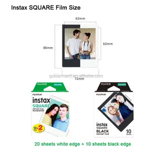 فيلم فوري مربع من FujiFilm Instax, 20 ورقة تصوير بيضاء + 10 ورقات ، حافة سوداء-متوافقة مع FujiFilm Instax Square