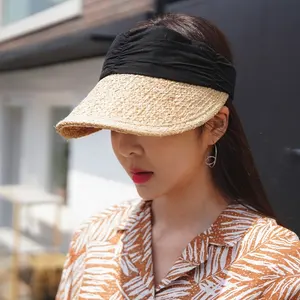 Gaun Topi Matahari Pelindung UV untuk Wanita, Topi Pantai Jerami Perlindungan UV Luar Ruangan, Topi Visor Kasual untuk Ibu Anak-anak Laki-laki Perempuan