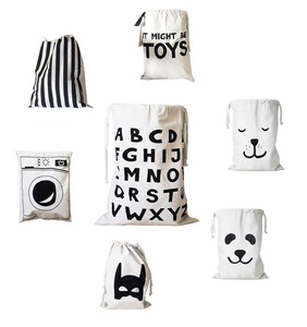 Panier à linge en toile à cordon de serrage, motif dessin animé mignon, pour les courses, les vêtements, les jouets pour bébés et enfants, rangement et tri - Product Image 1
