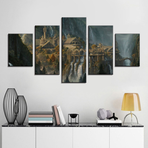Moderno a 5 pannelli in tela da parete arte antico castello cascata paesaggio stampe a spruzzo decorazioni per la casa all'ingrosso Cuadros murale - Product Image 2