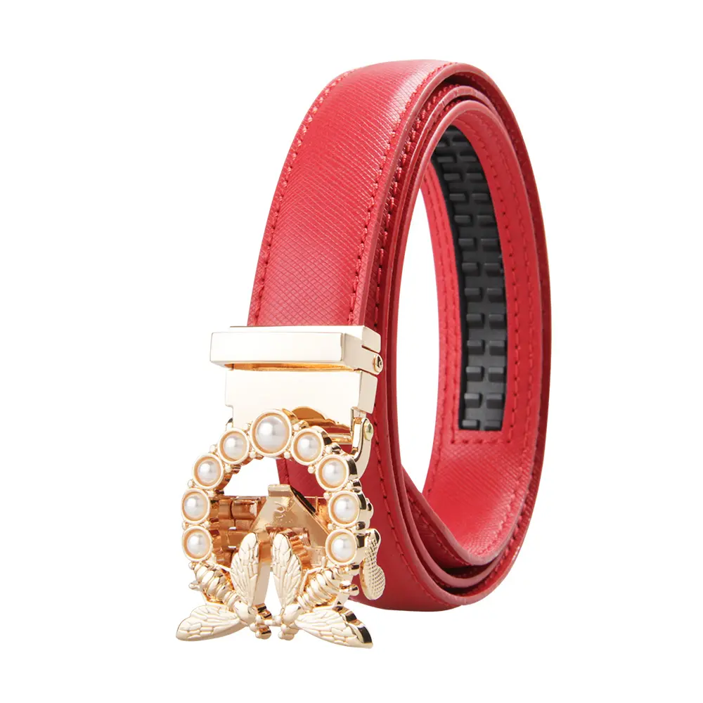 Fashion Latest Designer Red Shiny Women Girls Ladies Genuine Leather Belts