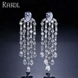 RAKOL EP430 Luxury wedding bridal jewelry CZ zircon crystal cubic zirconia tassel earrings