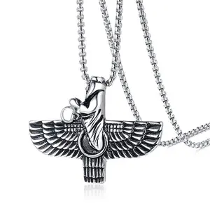 MoyaMiya Farvahar wing Ahura Mazda Zoroastrian Persian stainless steel jewelry men