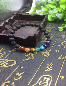 HSQ pierre de lave d'énergie volcanique pierre chakra sept coloré Bouddha perles bracelet pour la vente en gros - Product Image 1