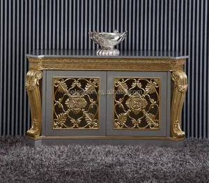 Mesa de consola dorada con hojas doradas, muebles clásicos de lujo OE-FASHION, venta al por mayor