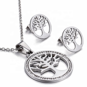 MECYLIFE Commercio All'ingrosso Stabilito Dell'orecchino <span class=keywords><strong>Della</strong></span> Collana di Modo di Zircon Dell'intarsio In Acciaio Inox Forma Rotonda <span class=keywords><strong>Albero</strong></span> <span class=keywords><strong>Della</strong></span> <span class=keywords><strong>Vita</strong></span> Gioielli Set - Product Image 2