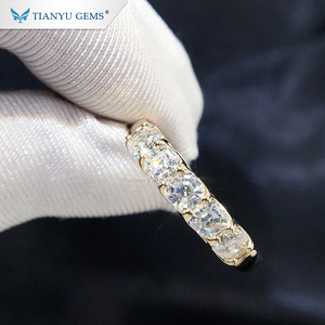 Tianyu gems-banda de boda de oro amarillo auténtico, 3,5x3,5mm, Moissanite asscher, 5 piedras, para mujer - Product Image 5