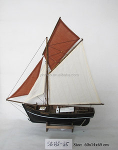 Bateau de pêche en bois avec voiles, "58x13x65cm", maquette de bateau nautique noir à 2 mâts - Product Image 2