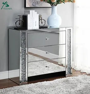 3-Drawer Silver Mirrored Chest Drawer Furniture Diamond Crushed Wood Cabinet for Living Room or Hotel