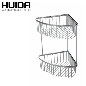 HUIDA Cheap hanging bathroom double tiers stainless steel corner shower shelf basket