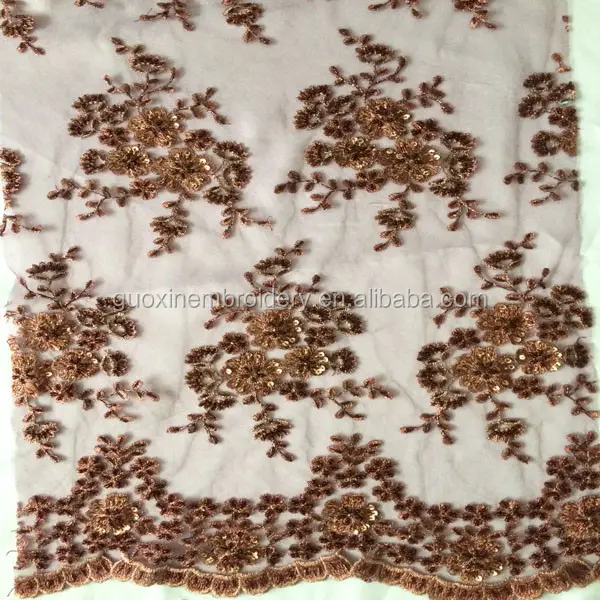 New Product caramel Beaded French Lace Wedding Dress Fabric 2015