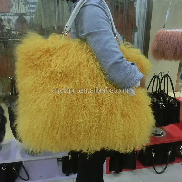 2015 Yellow Genuine Mongolian Sheep Fur Shoulder Bag