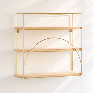 Nordic Simple Design Decorative <strong>Gold</strong> Metal Wire Solid Wood <strong>Wall</strong> <strong>Shelf</strong> for Storage - Product Image 4