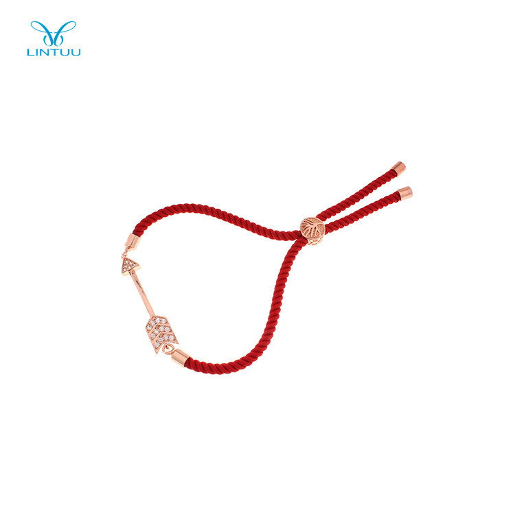 Amitié micro pave diamant flèche forme rouge corde bracelet pour les femmes