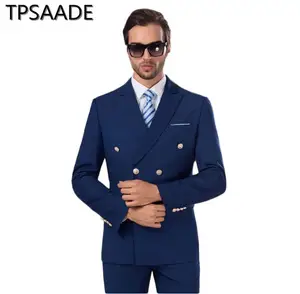 2019 haute Qualité 2 Pièces Rose Bleu Costume De Marié Smokings À Double Boutonnage Garçons D'honneur Meilleur Costume Homme (Veste + Pantalon) costumes de mariage