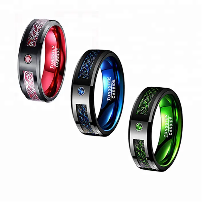 Ring 8Mm Black Dragon Tungsten Carbide Mannen Band Voor Heren Keltische Ringen Handgemaakte Ring