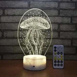 热水母灯新款独特创意产品，夜灯，彩色床边遥控触摸开关白色感应3d灯