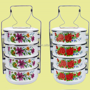 Nhà Sử Dụng Phong Cách Malaysia 4 Lớp Men Decal Thực Phẩm Carrier 100% Men <span class=keywords><strong>Tiffin</strong></span> Hộp Ăn Trưa - Product Image 3