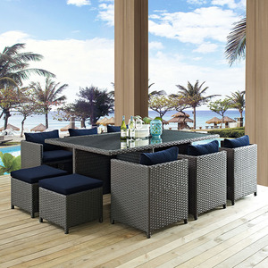 Set da Pranzo da <span class=keywords><strong>Esterno</strong></span> in Rattan da 11 Pezzi, Set di <span class=keywords><strong>Mobili</strong></span> da Giardino in <span class=keywords><strong>Vimini</strong></span> con Struttura in Ferro e Tessuto per Esterni - Product Image 3