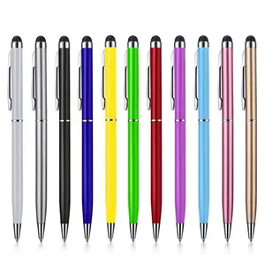 Alüminyum alaşım evrensel 2 1 dokunmatik ekran kapasitif Stylus kalem kalem tükenmez kalem kutlama hediye ile ipad iphone samsung için