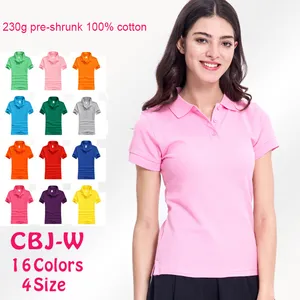 Camiseta polo personalizada com bordado/impressão, logotipo 100% algodão, feminina, clássica, manga curta, camiseta polo