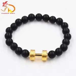 Bracelet haltère en pierre de lave naturelle, bijoux de gymnastique, à perles, vente en gros - Product Image 1