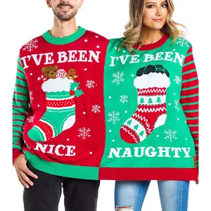 oem christmas jumpers Santa Claus Costume Xmas Couples Novelty Top Two Person Knit ugly christmas sweater