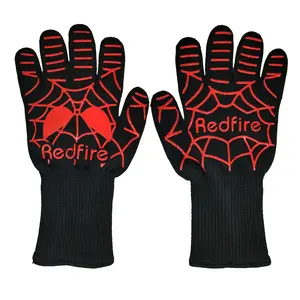 Red Fire Proof Spider Web Silicone Chịu Nhiệt Găng Tay Cấp Thực Phẩm