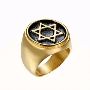 ORDRM Gold Plated Star Of David Rings For Men Jewelry