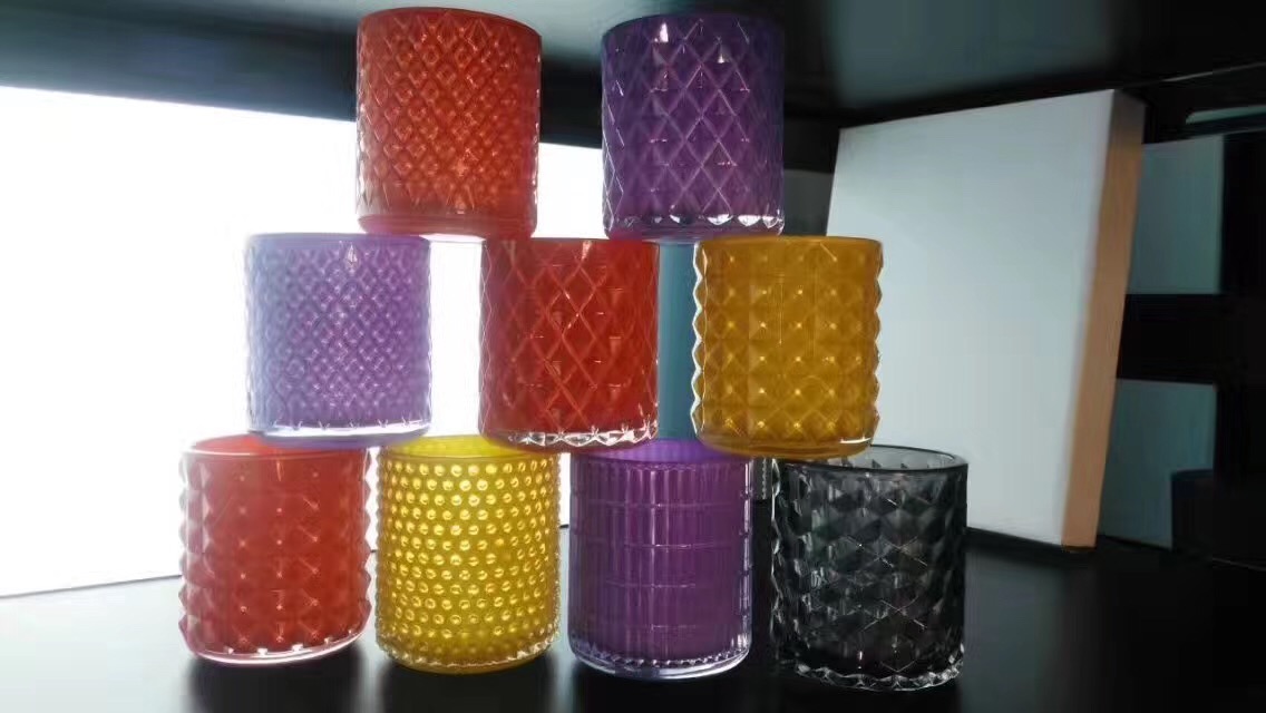 Home Decor new design embossed glass candle jar glass candle holder
