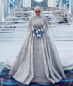 Vestido de novia musulmán de lujo con cuello alto, <span class=keywords><strong>abaya</strong></span>, mangas largas, encaje con cuentas, vestidos de noche para novias. - Product Image 2
