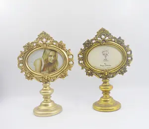 Oval Baroque Ornate Standing Photo Frame holder Gold 5x3.5