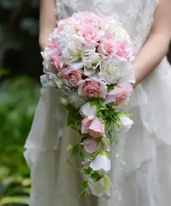 LBT037 elegant white pink rose bridesmaid flower bouquet