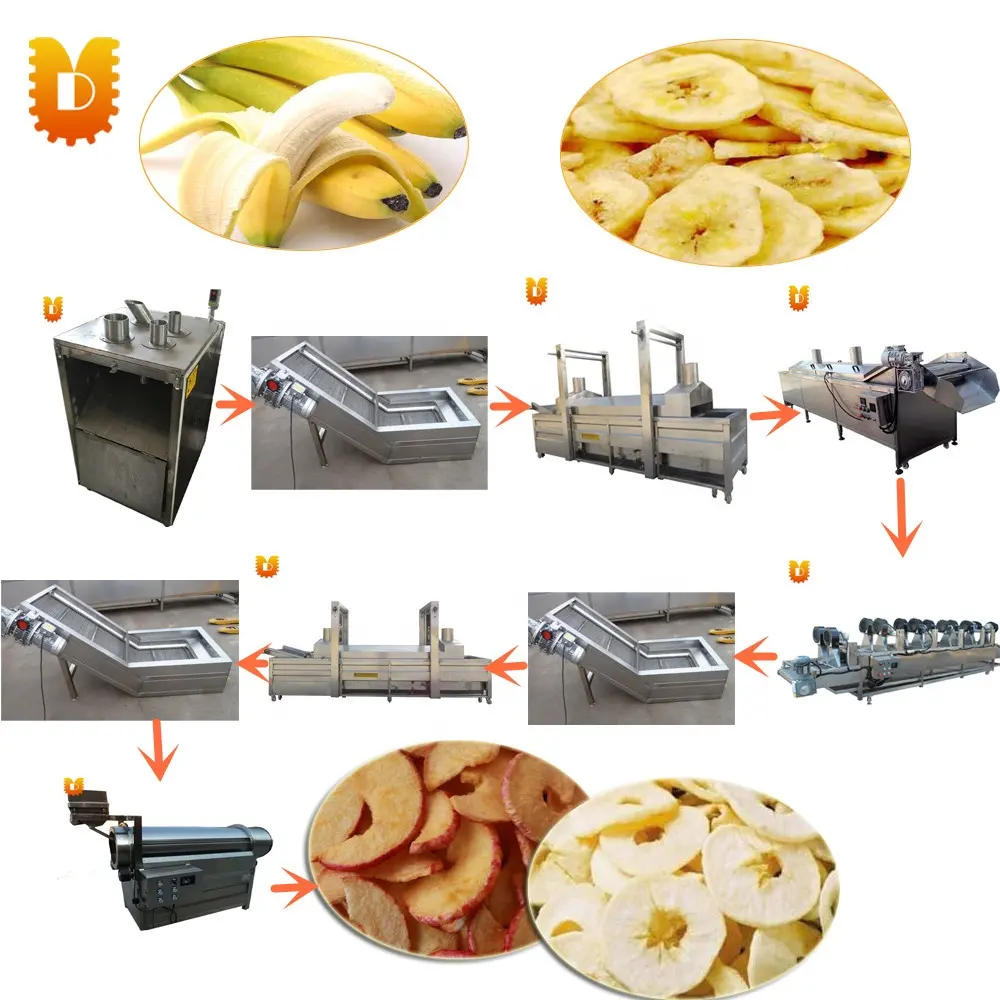 200 kg/u banana chips productie lijn banaan chips frituren machines olie ontdoen machine