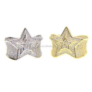 Anello Hip Hop Punk Pesante Color Oro con Grande Stella, Completamente Tempestato di Zirconi Cubici, Gioiello Luccicante per Uomo e Donna, Spedizione Diretta - Product Image 2