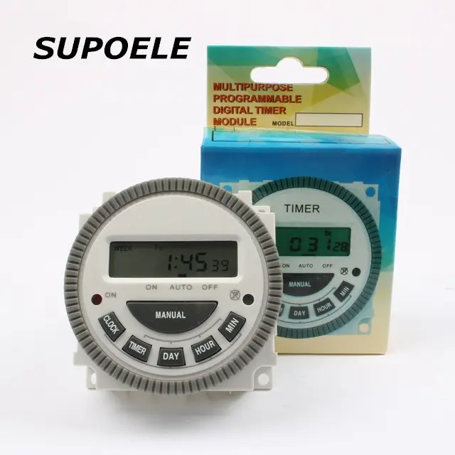 CE RoHS LCD Tampilan 200-250V AC Harian Mingguan Programmable Digital Timer TM-619 16A dengan Penutup Transparan