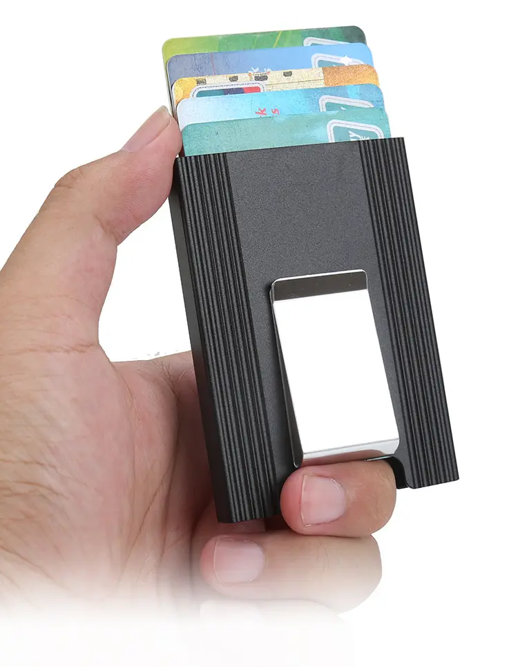 Porta carte di credito automatico con blocco RFID in alluminio