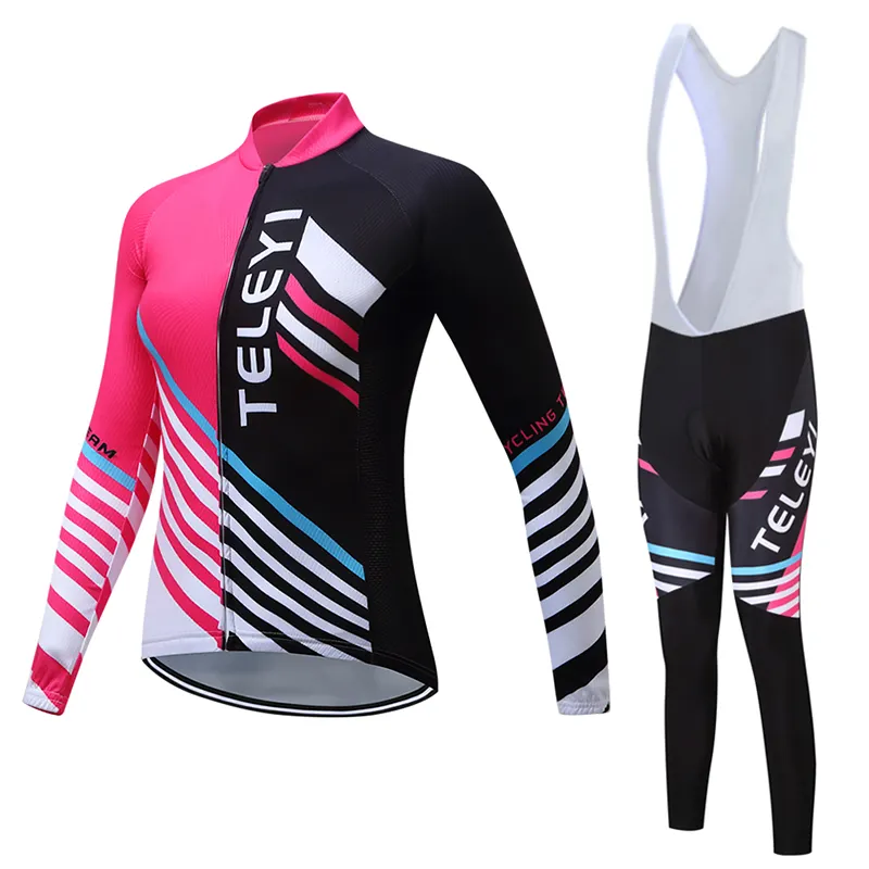 Red Sublimation Long Sleeve Women Cycling Jersey Bicycle Clothing Winter Cycling Set