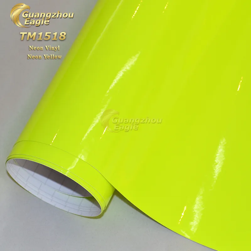 TM1518 नीयन पीला Vinyl 1.52*20m हवा बुलबुला मुक्त कार शरीर लपेटकर स्टीकर के साथ स्वयं चिपकने वाला गोंद