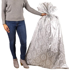 36" X 56" Metallic Silver <strong>Damask</strong> Extra Large Plastic Gift Bag for <strong>Wrapping</strong> Oversized Presents - Product Image 1