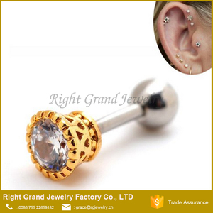 16g Aleación de Zinc Chapado En Oro Circón Cúbico Adelante Helix Cartílago Pernos Prisioneros Del Oído - Product Image 1