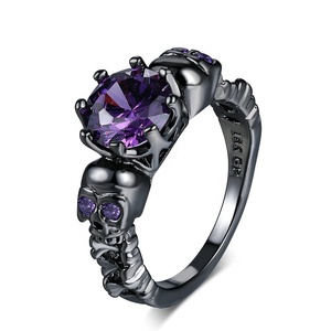 Fashion Jewelry Wholesale Purple Cubic Zirconia Personality Skeleton 18 18k Black Goldメッキ婚約Ring R523