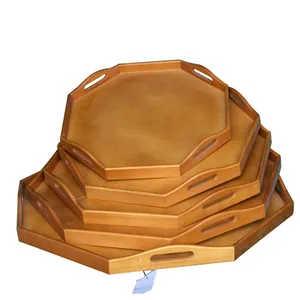 Factory supplier handmade wooden tray with handle round wooden serving tray for home decor