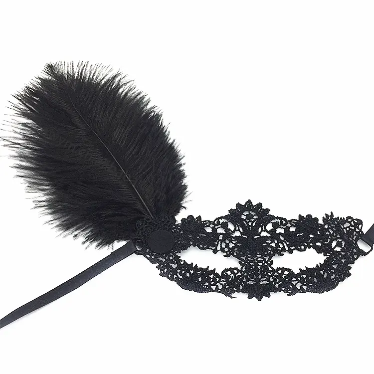 Sexy Black Lace Party Feather Eye Mask Half Face Mask for Venice Masquerade Ball