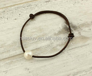 Perla d'acqua dolce cordoncino di cuoio braccialetti dell'involucro lungo in pelle scamosciata in pelle corda braccialetto di perle d'acqua dolce della collana reale dei monili della perla - Product Image 3